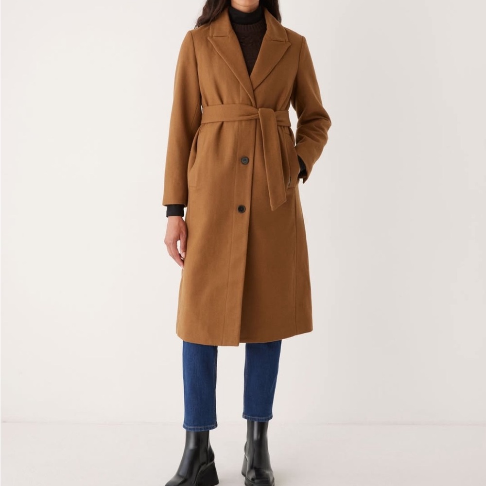 Frank & Oak Camel Brown Belted Wool Trench Coat